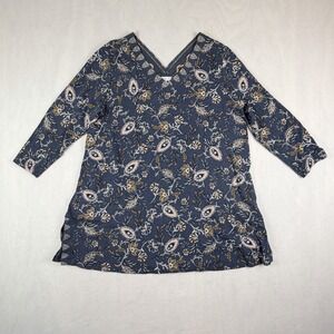 J Jill Shirt Womens Medium Paisley Floral V-Neck Tunic 3/4 Sleeve Blouse
